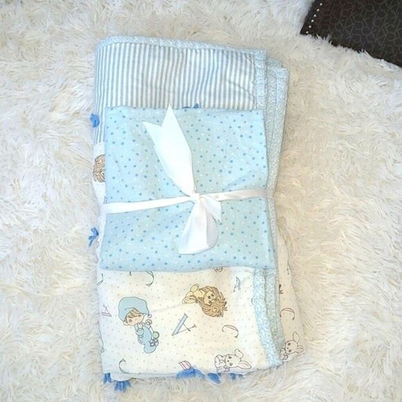 vintage precious moments blue tie ABC lion character print baby quilt retro - Picture 1 of 16